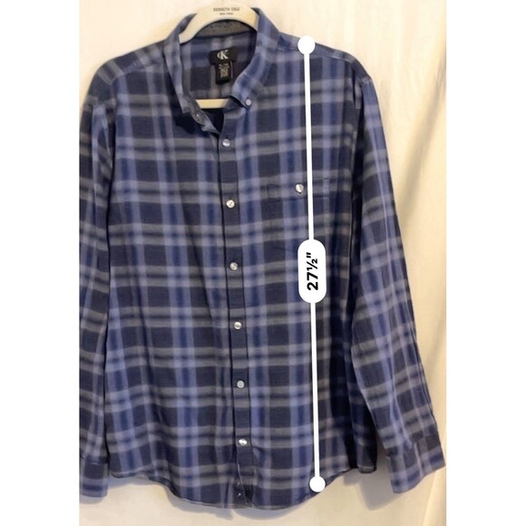 Calvin Klein Shirt Button Up Long Sleeve Purple Blue Black Plaid Men’s Size XL - Picture 11 of 12